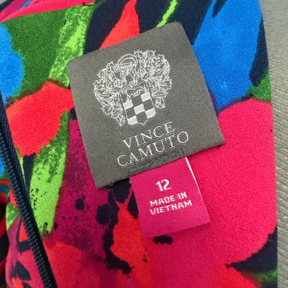 Vince Camuto Navy Floral Fit and Flare Dress 12 - Picture 4 of 4